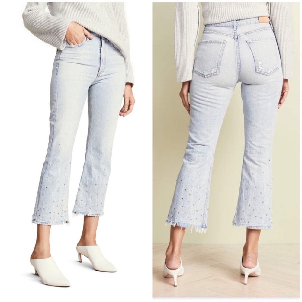 Citizens of Humanity Estella High Rise Ankle Flare Light Wash Jeweled size 25